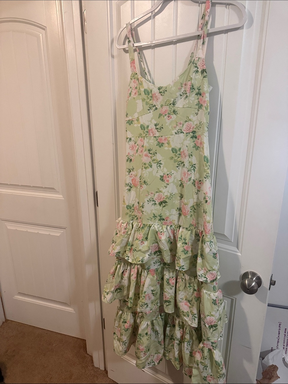 nordstrom green floral ruffle tiered dress